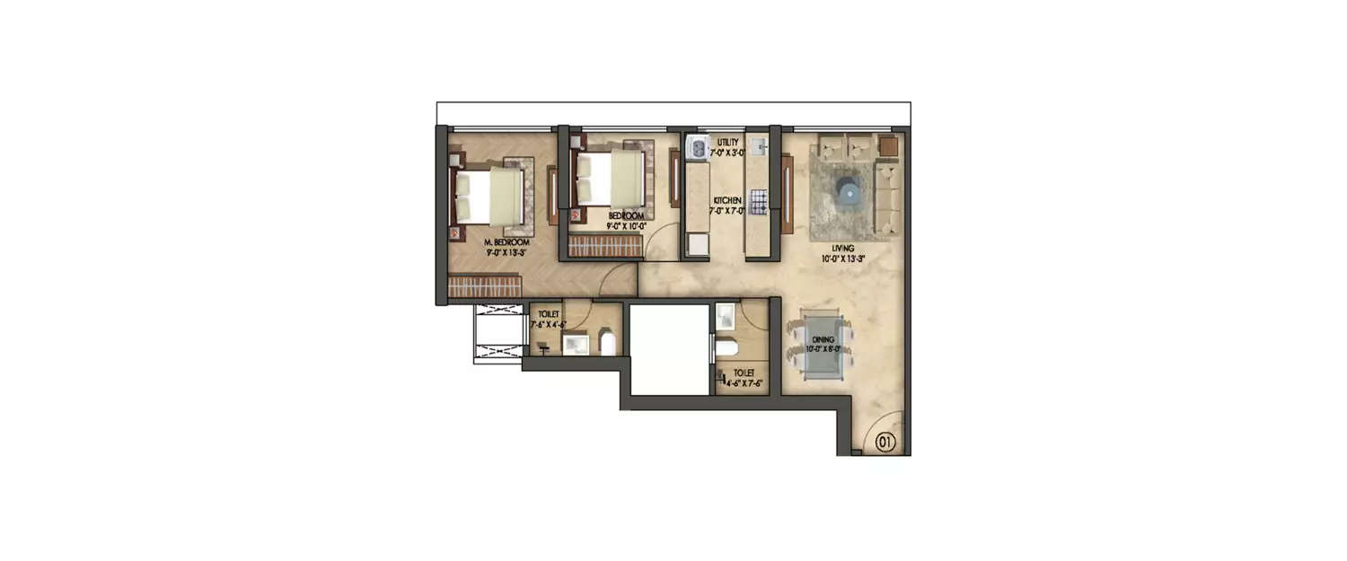 Floor plan for 2 BHK