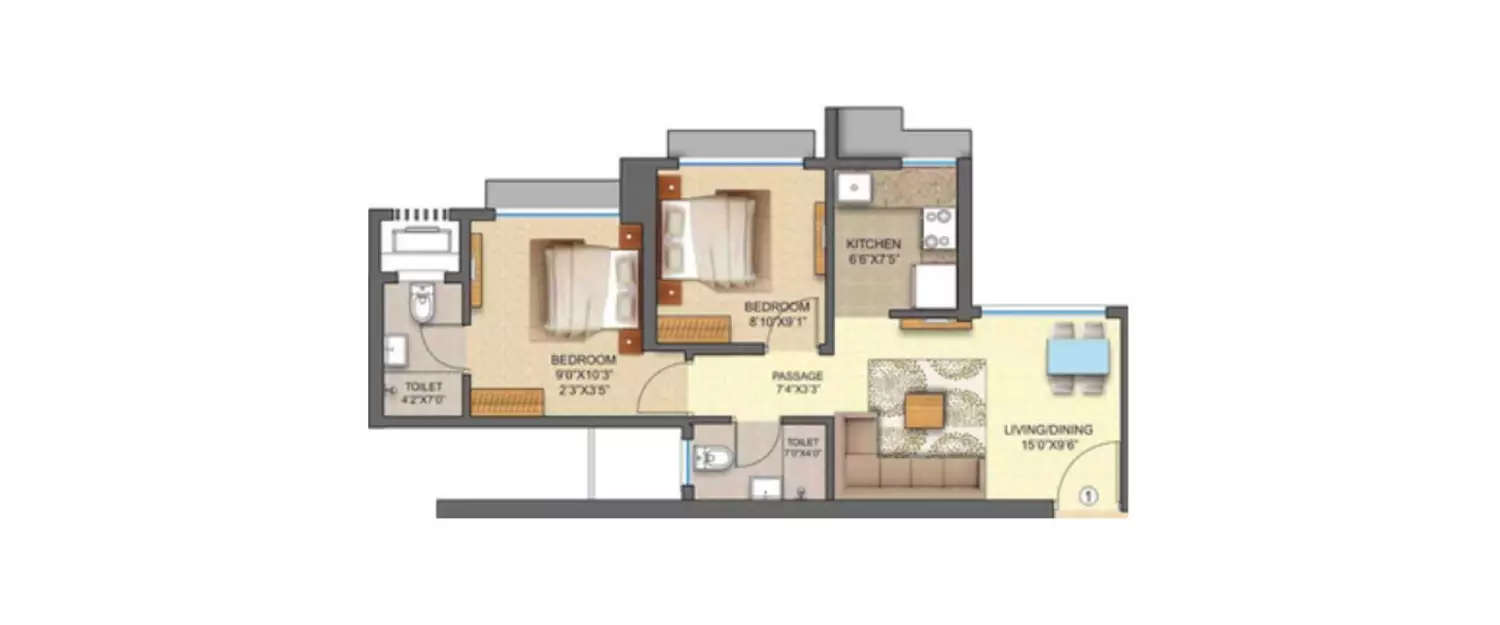 Floor plan for 2 BHK
