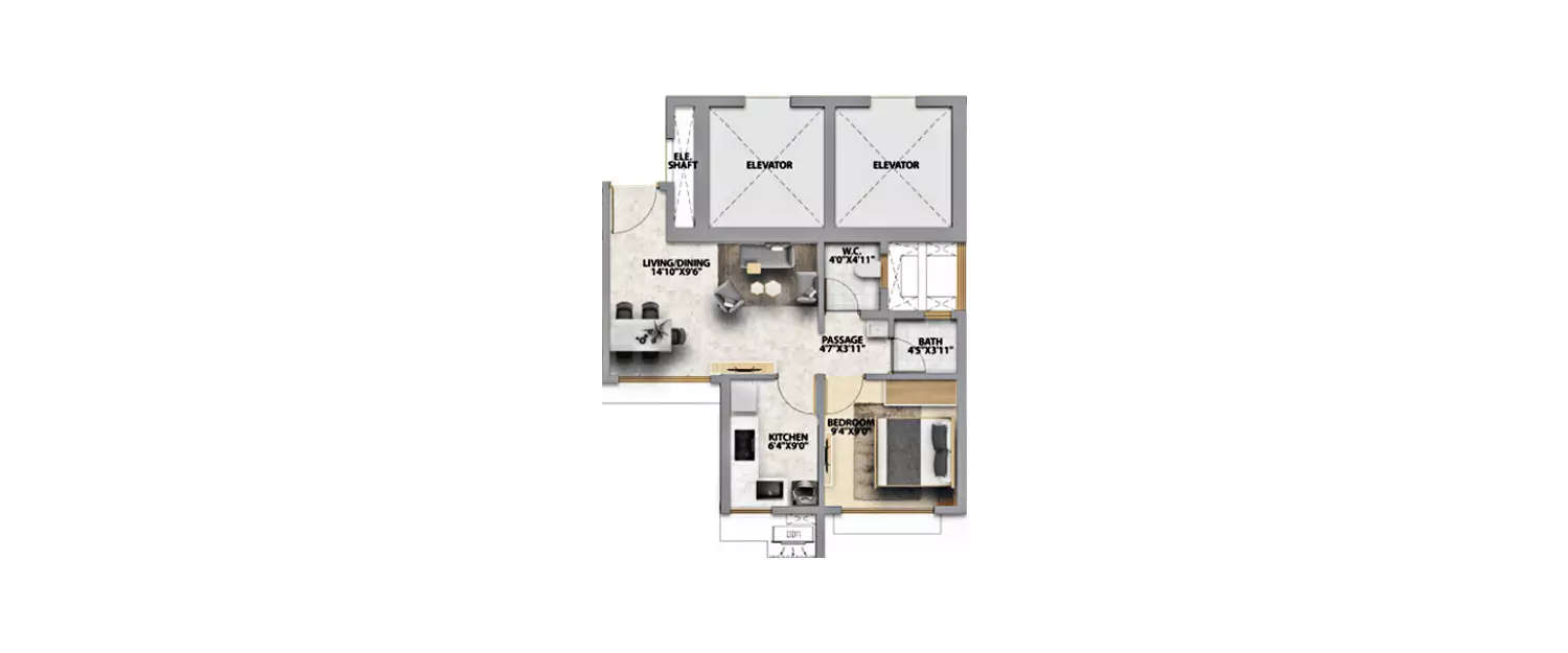 1 BHK Apartment 368 Sq.ft