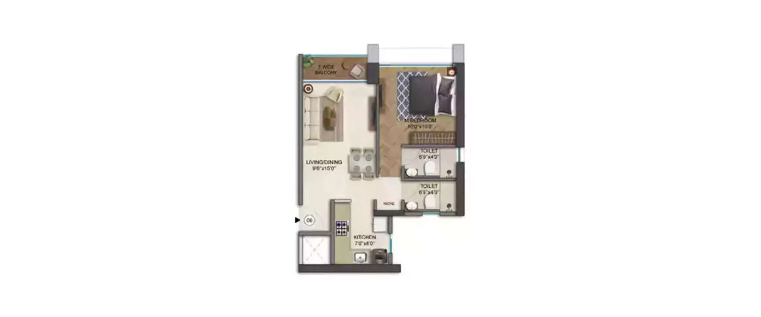 Floor plan for 1 BHK