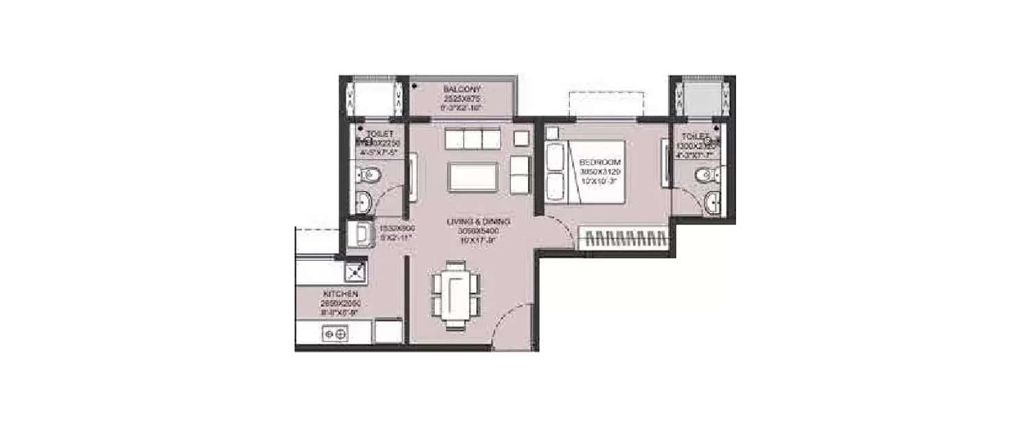 Floor plan for 1 BHK
