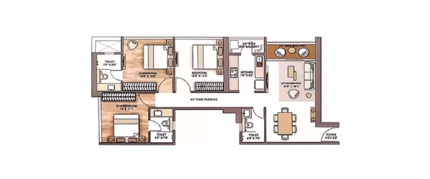 Floor plan for 3 BHK
