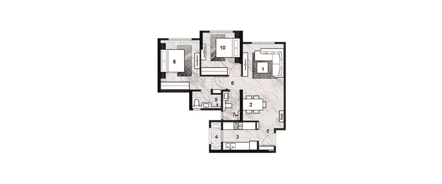 Floor plan for 2 BHK