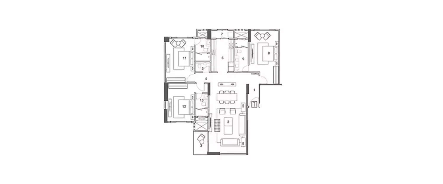 Floor plan for 3 BHK