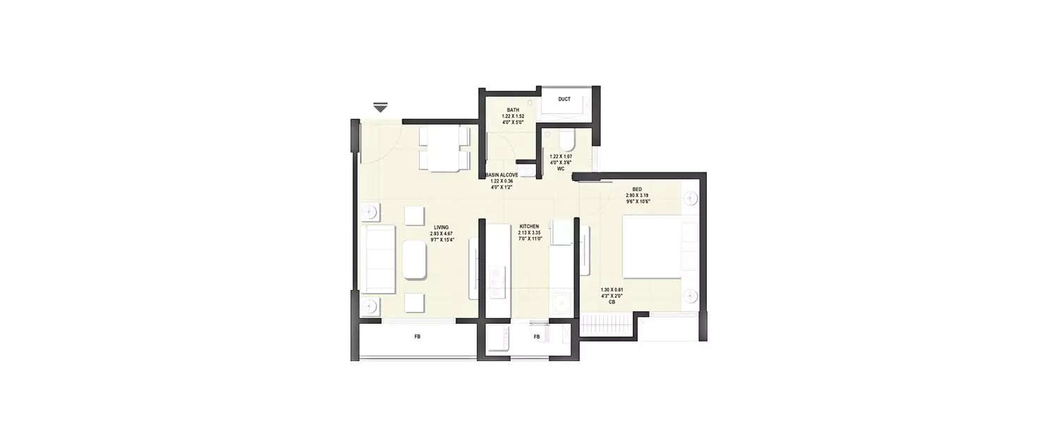 Floor plan for 1 BHK