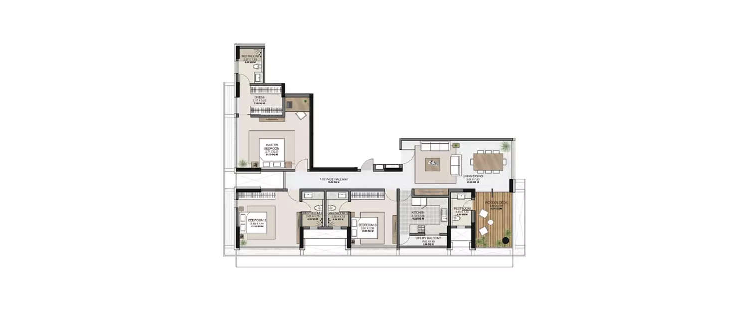 Floor plan for 3 BHK