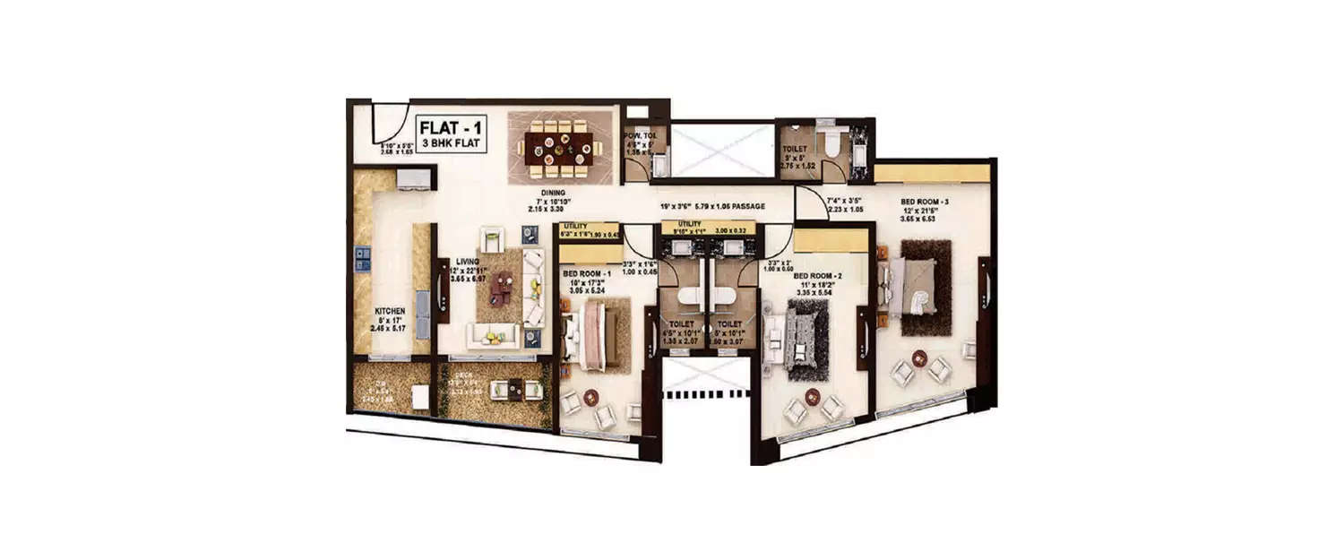 Floor plan for 3 BHK