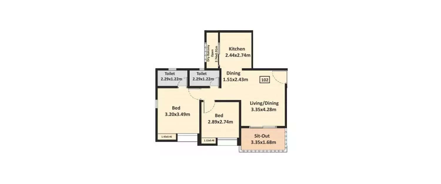 Floor plan for 2 BHK