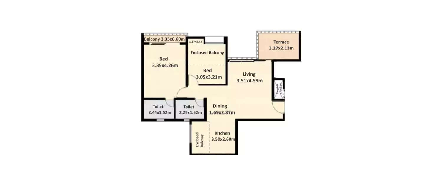 Floor plan for 2 BHK