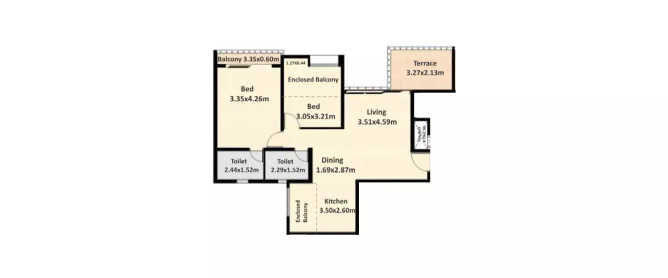 Nyati Elysia Kharadi - Floor plan 2 BHK 520 Sq.ft