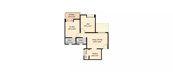 Nyati Equatorial Bavdhan - Floor plan 2 BHK 700 Sq.ft