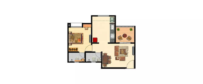 Nyati Kaleidoscope I Kharadi - Floor plan 1 BHK 277 Sq.ft