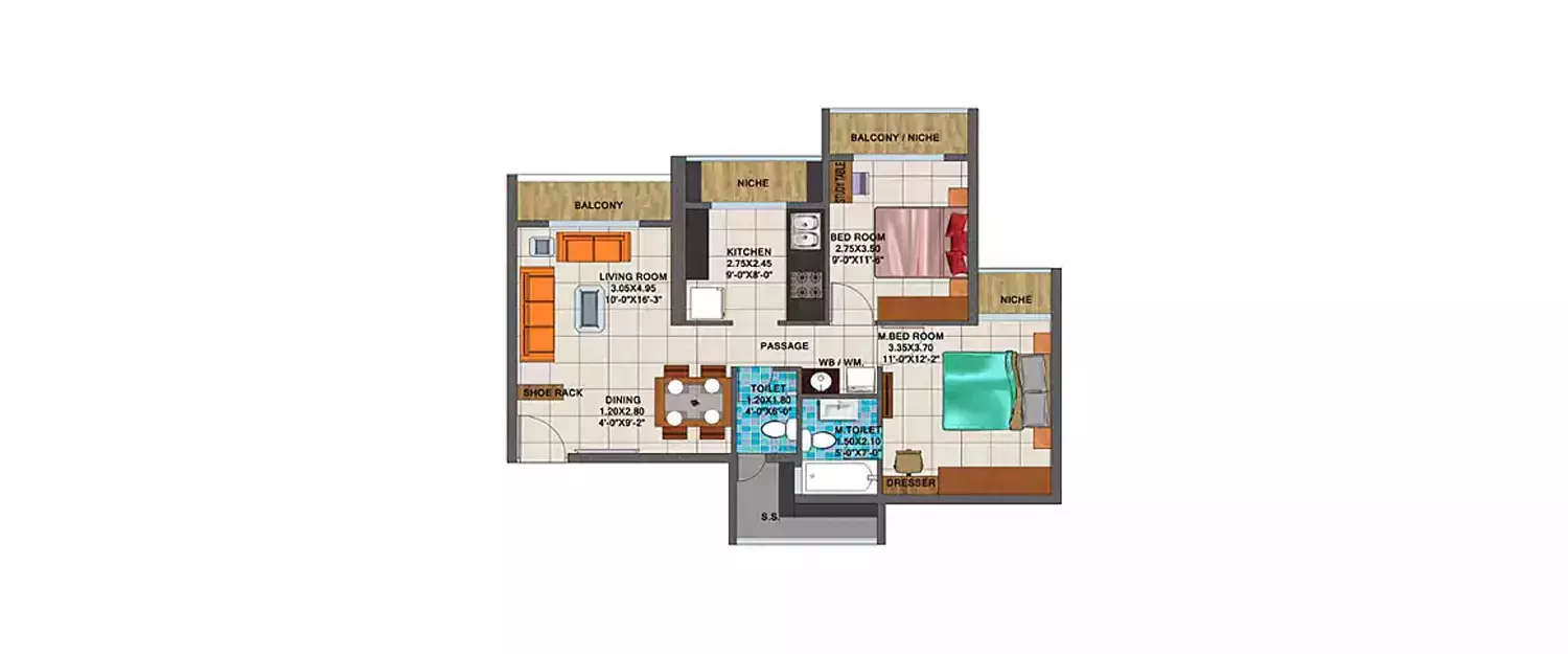 Floor plan for 2 BHK