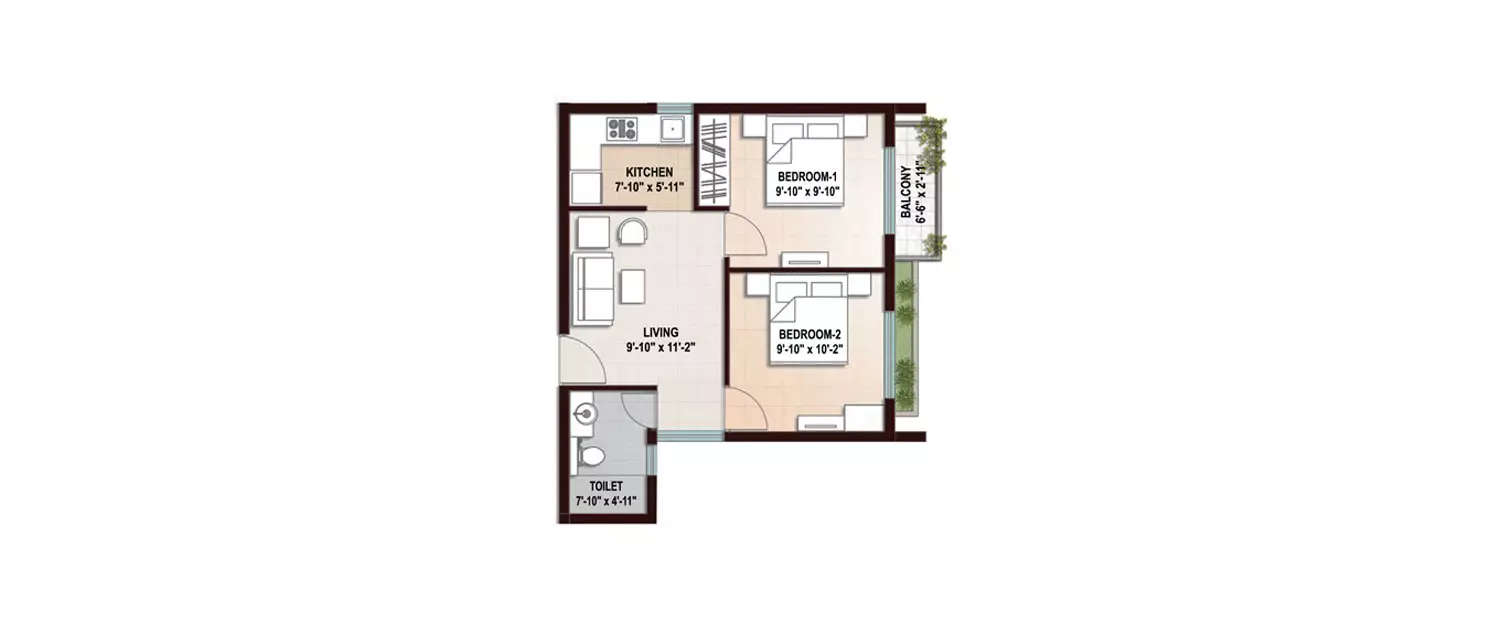 Floor plan for 2 BHK