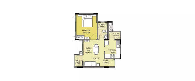 Puravankara Manhattan Condos Pallikaranai - Floor plan 1 BHK 620 Sq.ft