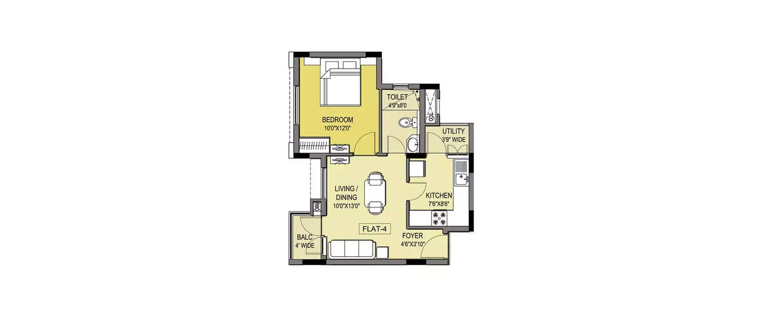Floor plan for 1 BHK