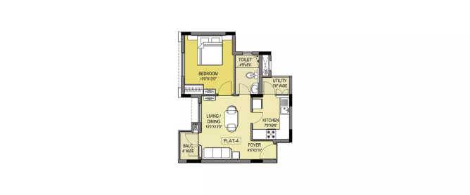 Puravankara Royal Chennai Suite Pallikaranai - Floor plan 1 BHK 620 Sq.ft