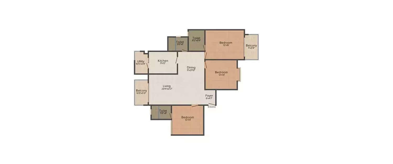 Floor plan for 3 BHK