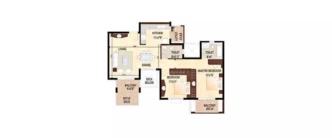 Purva Highland Mallasandra - Floor plan 2 BHK 1340 Sq.ft