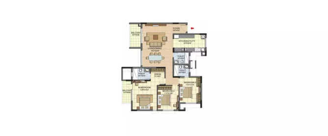 Purva Jade Valasaravakkam - Floor plan 3 BHK 1339 Sq.ft