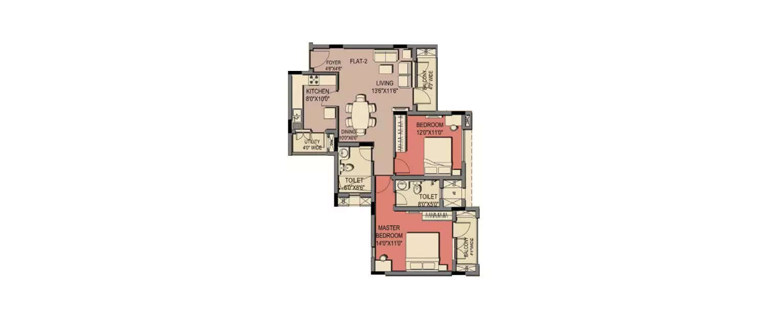 Floor plan for 2 BHK