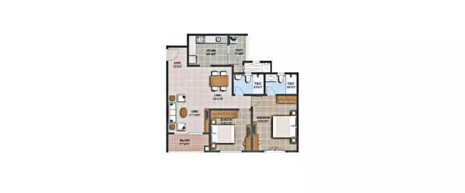 Purva Palm Beach Kyalasanahalli - Floor plan 2 BHK 1232 Sq.ft