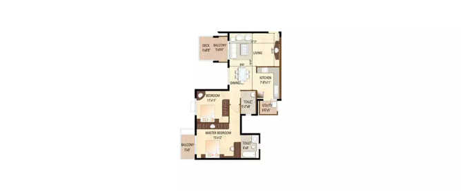 Purva Scarlet Terraces Anjanapura - Floor plan 2 BHK 1339 Sq.ft