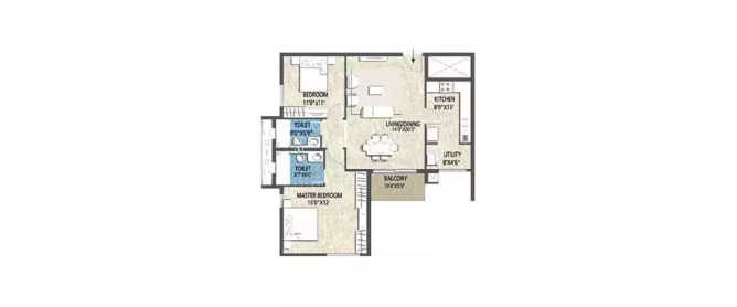 Purva Skywood Devanahalli - Floor plan 2 BHK 1390 Sq.ft