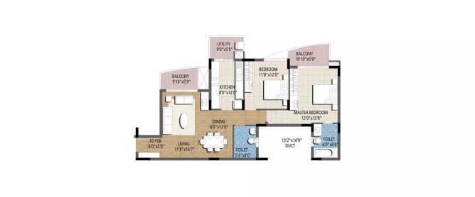 Purva Venezia Yelahanka - Floor plan 2 BHK 1322 Sq.ft
