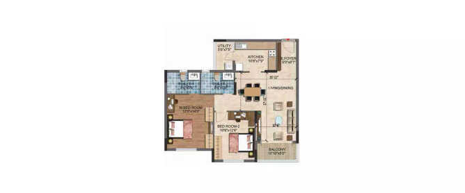 Purva Westend Garvebhavipalya - Floor plan 2 BHK 776 Sq.ft