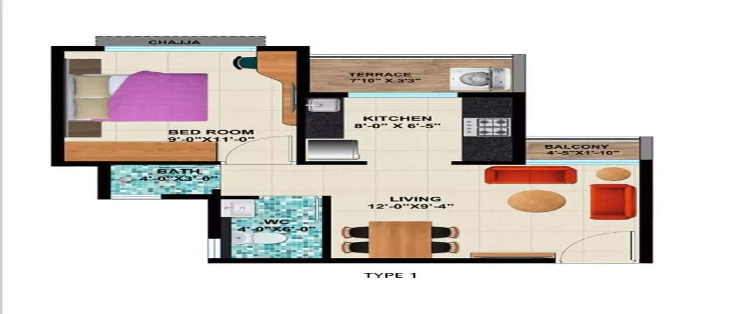 Floor plan for 1 BHK