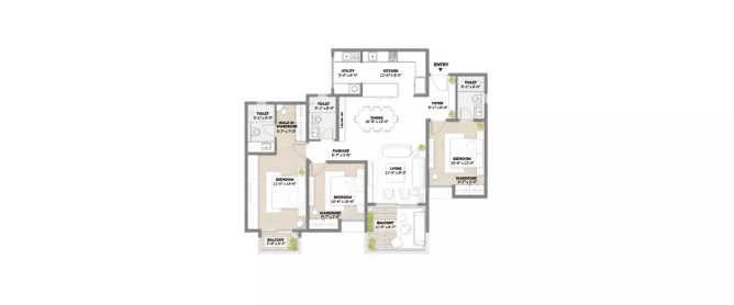 Assetz Miwa Gummanahalli - Floor plan 3 BHK 1670 Sq.ft