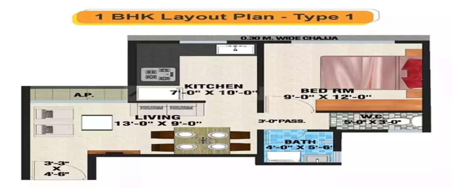 1 BHK Apartment 352 Sq.ft