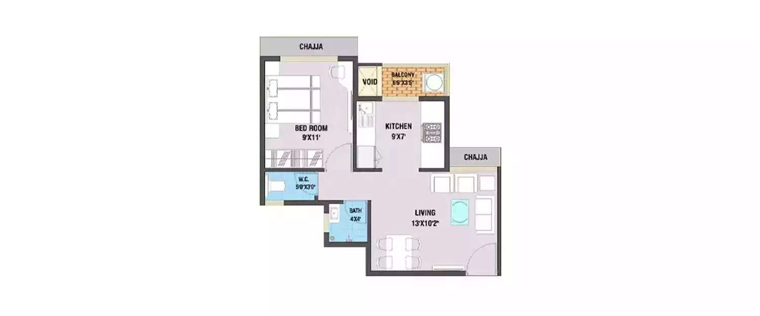1 BHK Apartment 364 Sq.ft
