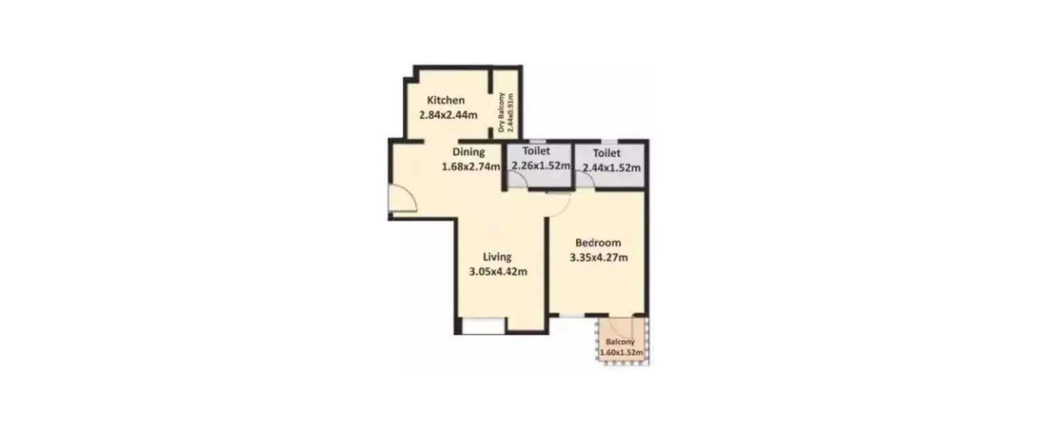 Floor plan for 1 BHK
