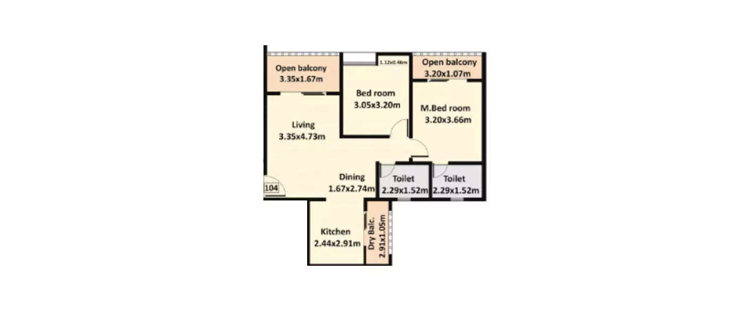 Floor plan for 2 BHK