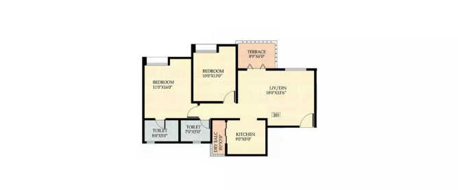 Nyati Ethos Undri - Floor plan 2 BHK 1001 Sq.ft