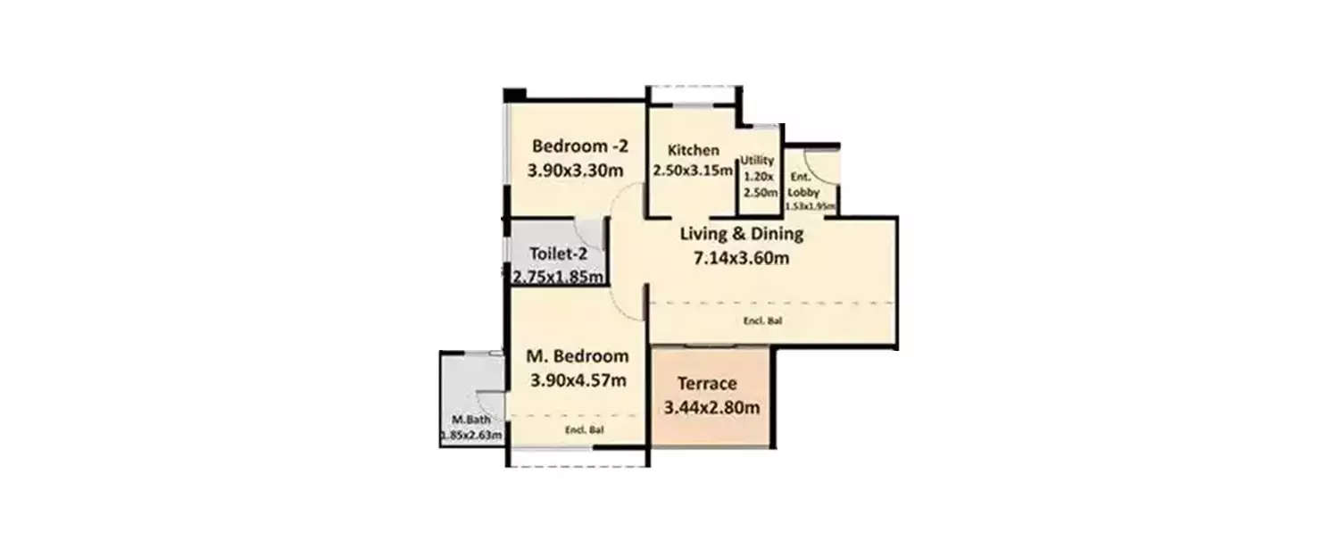 Floor plan for 2 BHK
