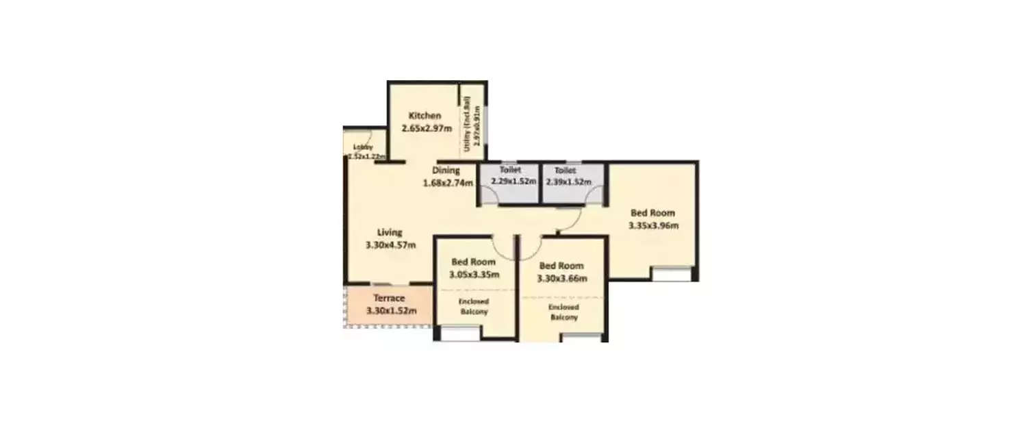 Floor plan for 3 BHK
