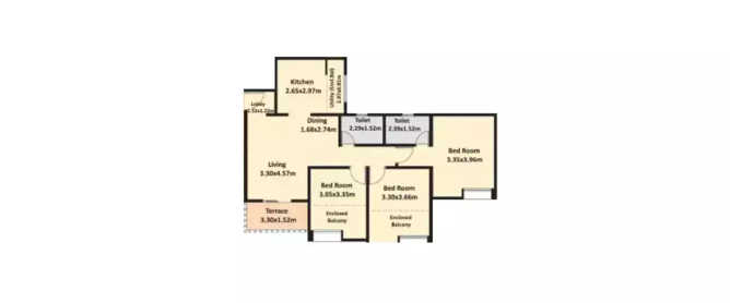 Nyati Enchante Wadgaon Sheri - Floor plan 3 BHK 1011 Sq.ft