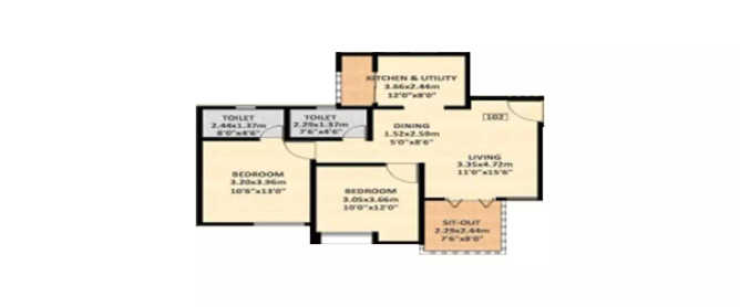 Nyati Ebony Undri - Floor plan 2 BHK 942 Sq.ft