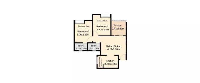 Nyati Elan West III Wagholi - Floor plan 2 BHK 588 Sq.ft