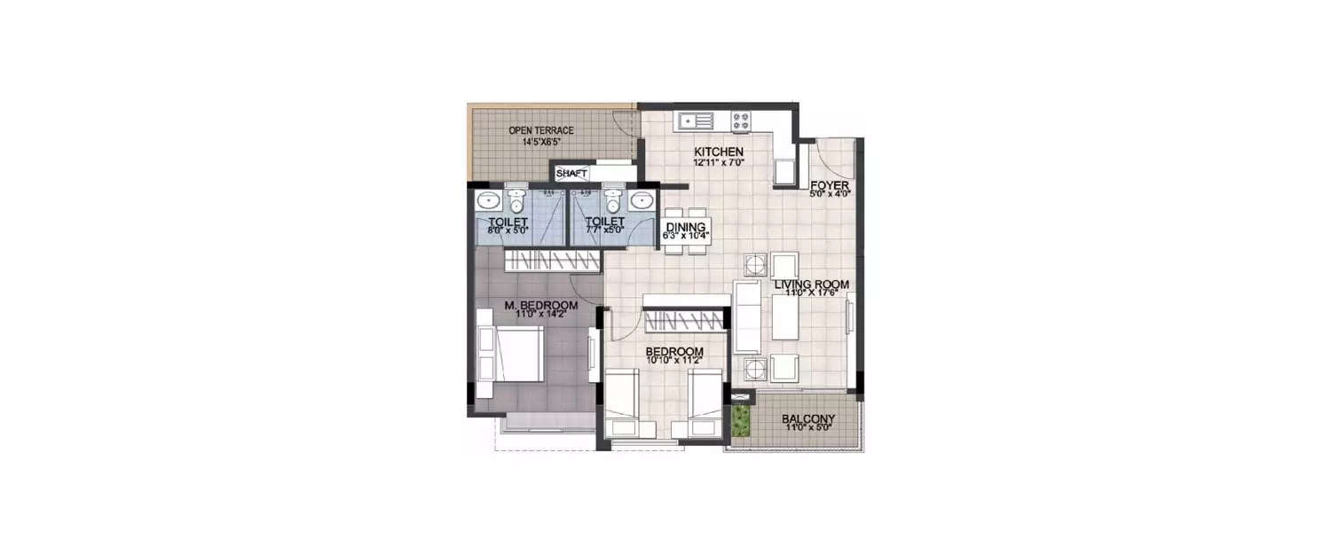 Floor plan for 2 BHK