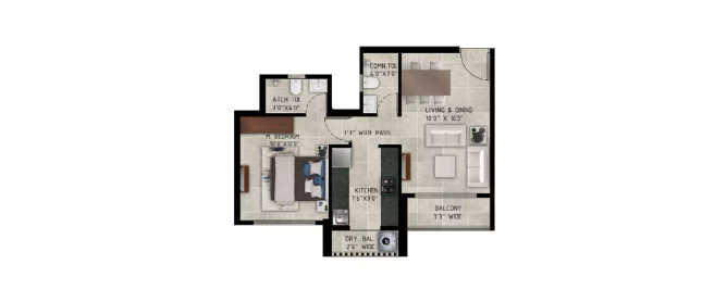Ajmera Bliss Kalyan - Floor plan 1 BHK 410 Sq.ft