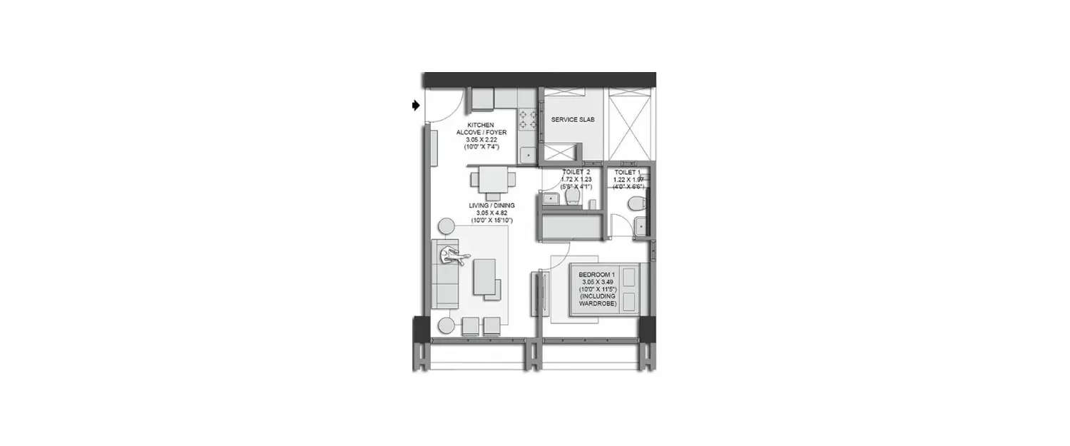 Floor plan for 1 BHK