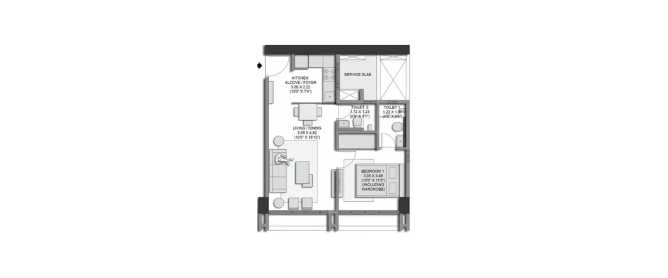 Transcon Tinseltown Andheri - Floor plan 1 BHK 397 Sq.ft