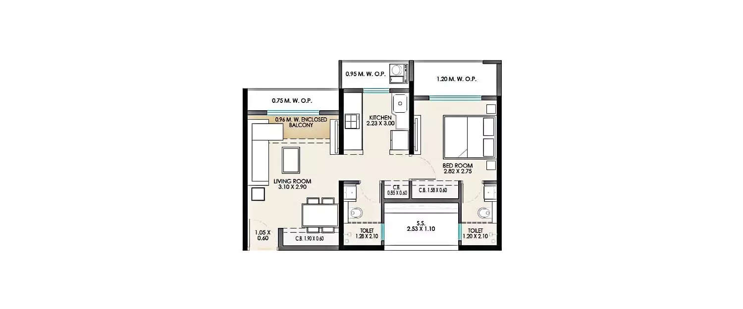 1 BHK Apartment 557 Sq.ft