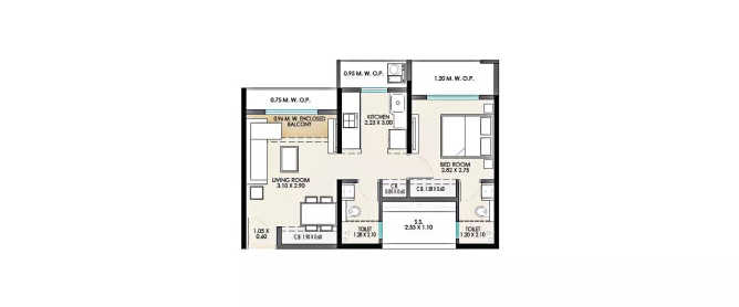 JP North Barcelona Mira Bhayandar - Floor plan 1 BHK 557 Sq.ft