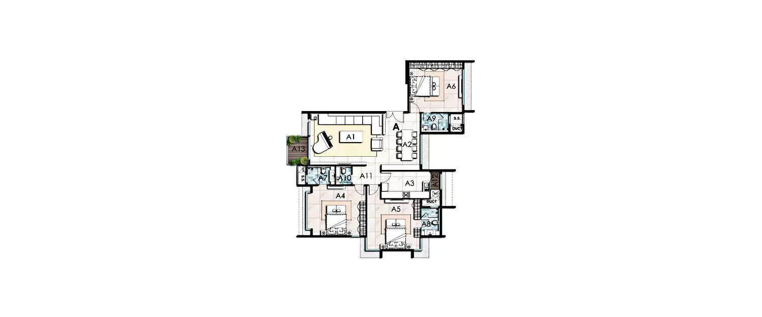 3 BHK Apartment 1524 Sq.ft