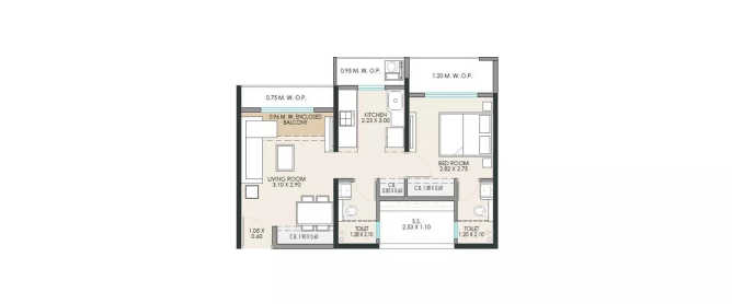 JP Codename Hot Cake Mira Bhayandar - Floor plan 1 BHK 405 Sq.ft